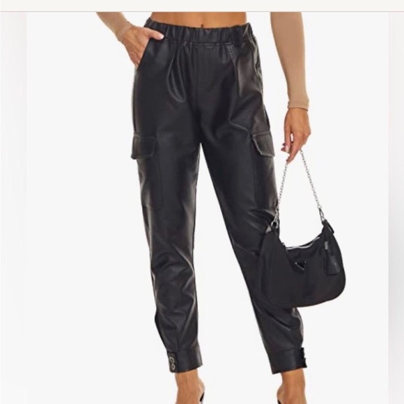 tagoo Pants - NWT TAGOO FAUX BLACK LEATHER CARGO PANTS